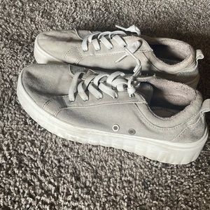 Gray and shiny gray slip on sneakers